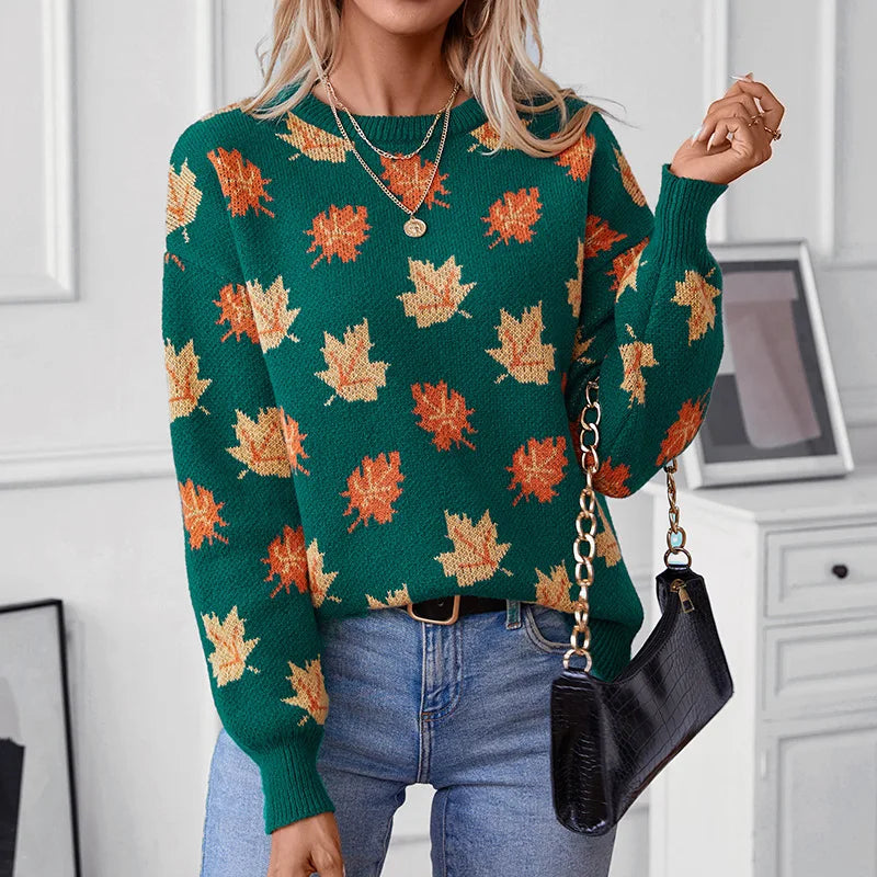 Pull à motifs de feuilles d'érable