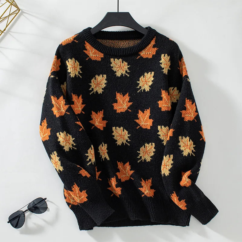 Pull à motifs de feuilles d'érable